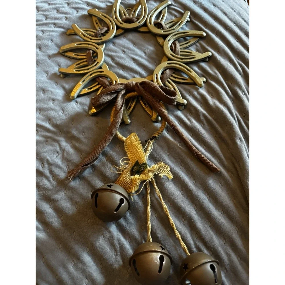 Handmade Pony Horseshoe Rope Door Hanger Wreath with Bells 12